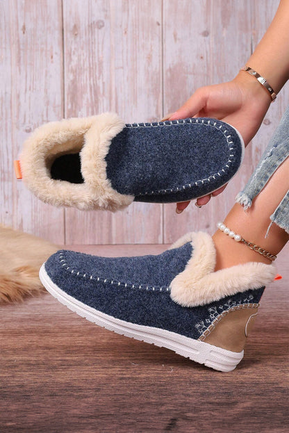 Threaded Pear Anna Suede Stitching Plush Lined Anklet Boots