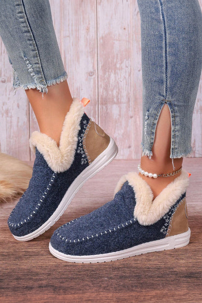 Threaded Pear Anna Suede Stitching Plush Lined Anklet Boots