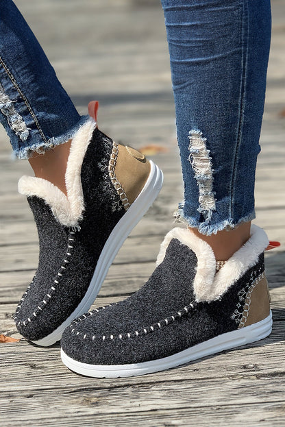 Threaded Pear Anna Suede Stitching Plush Lined Anklet Boots
