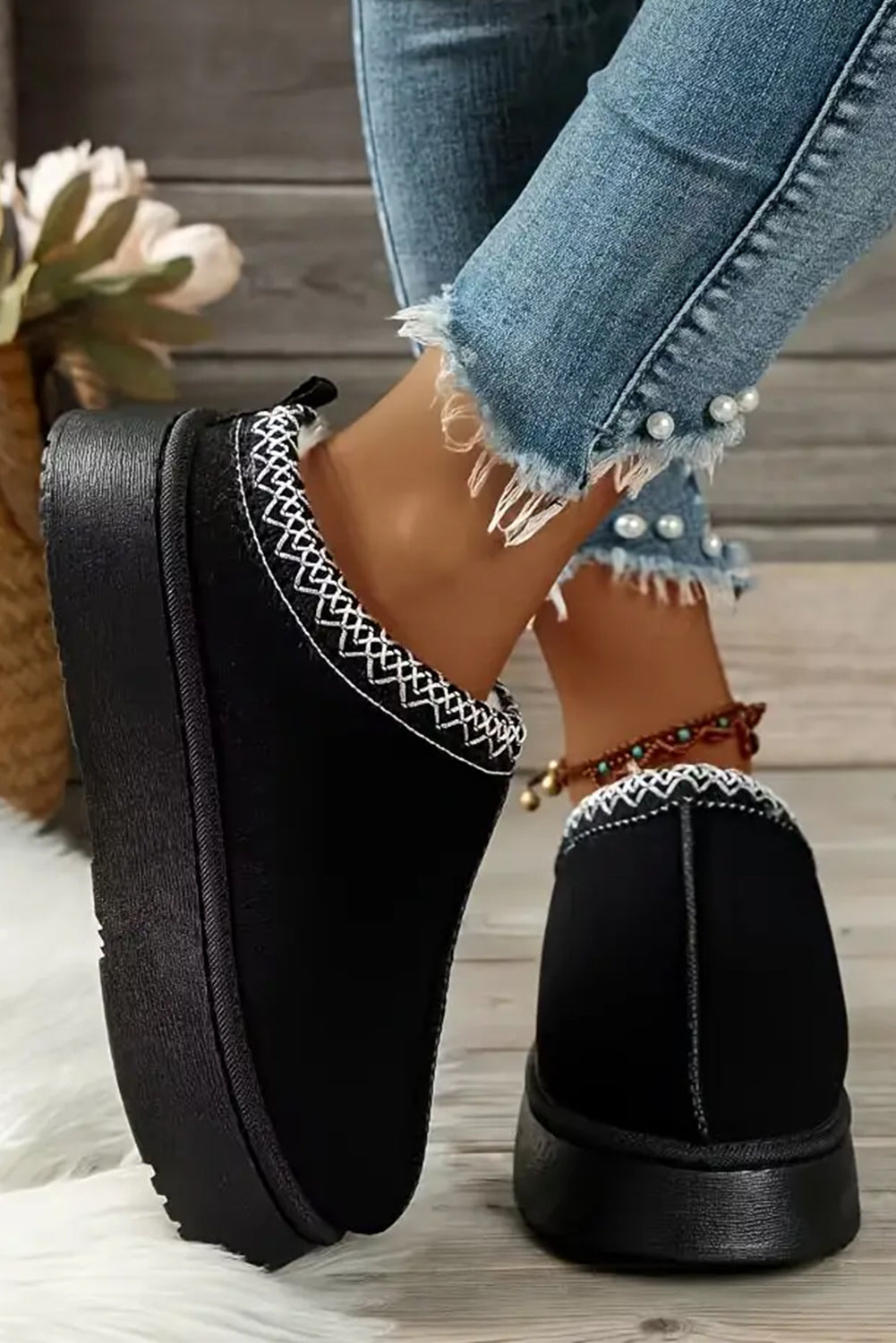 Threaded Pear Jade Suede Plush Lined Snow Boots