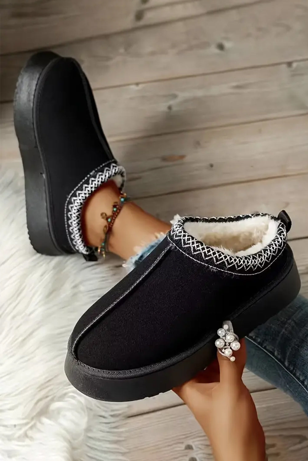 Threaded Pear Jade Suede Plush Lined Snow Boots