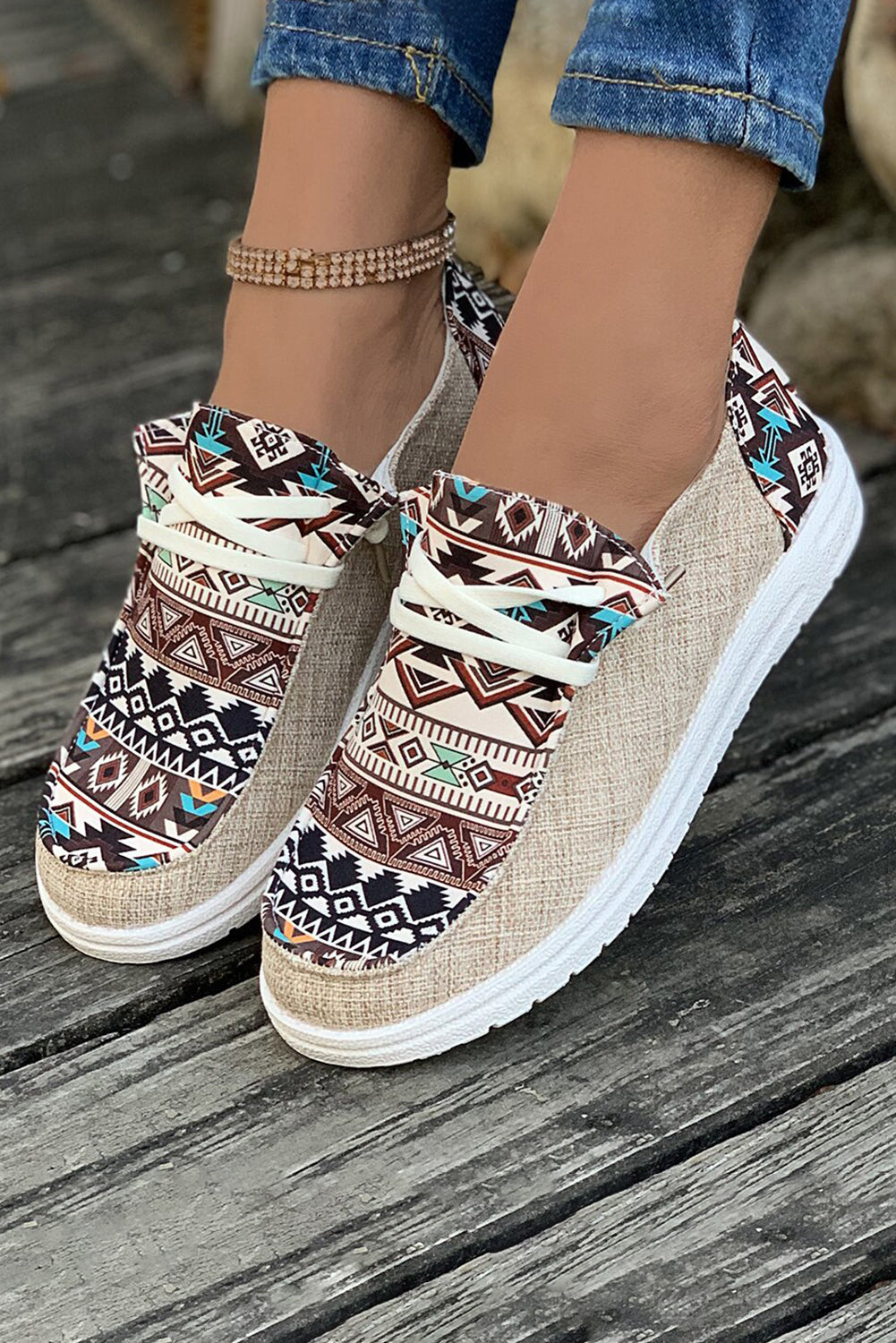 Threaded Pear Bailee Vintage Aztec Lace-up Flat Shoes