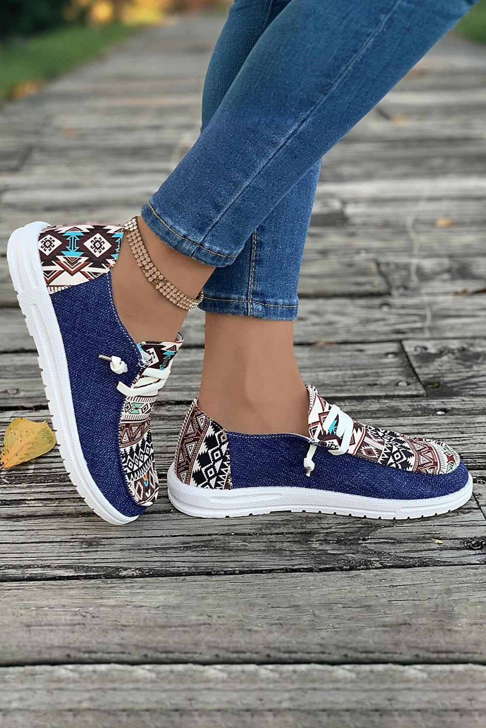 Threaded Pear Bailee Vintage Aztec Lace-up Flat Shoes