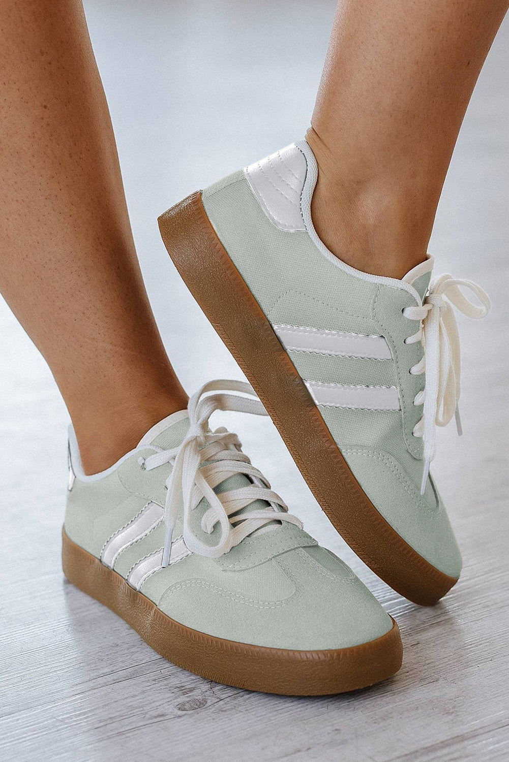 Threaded Pear Willa Striped Lace-up Flat Sneakers