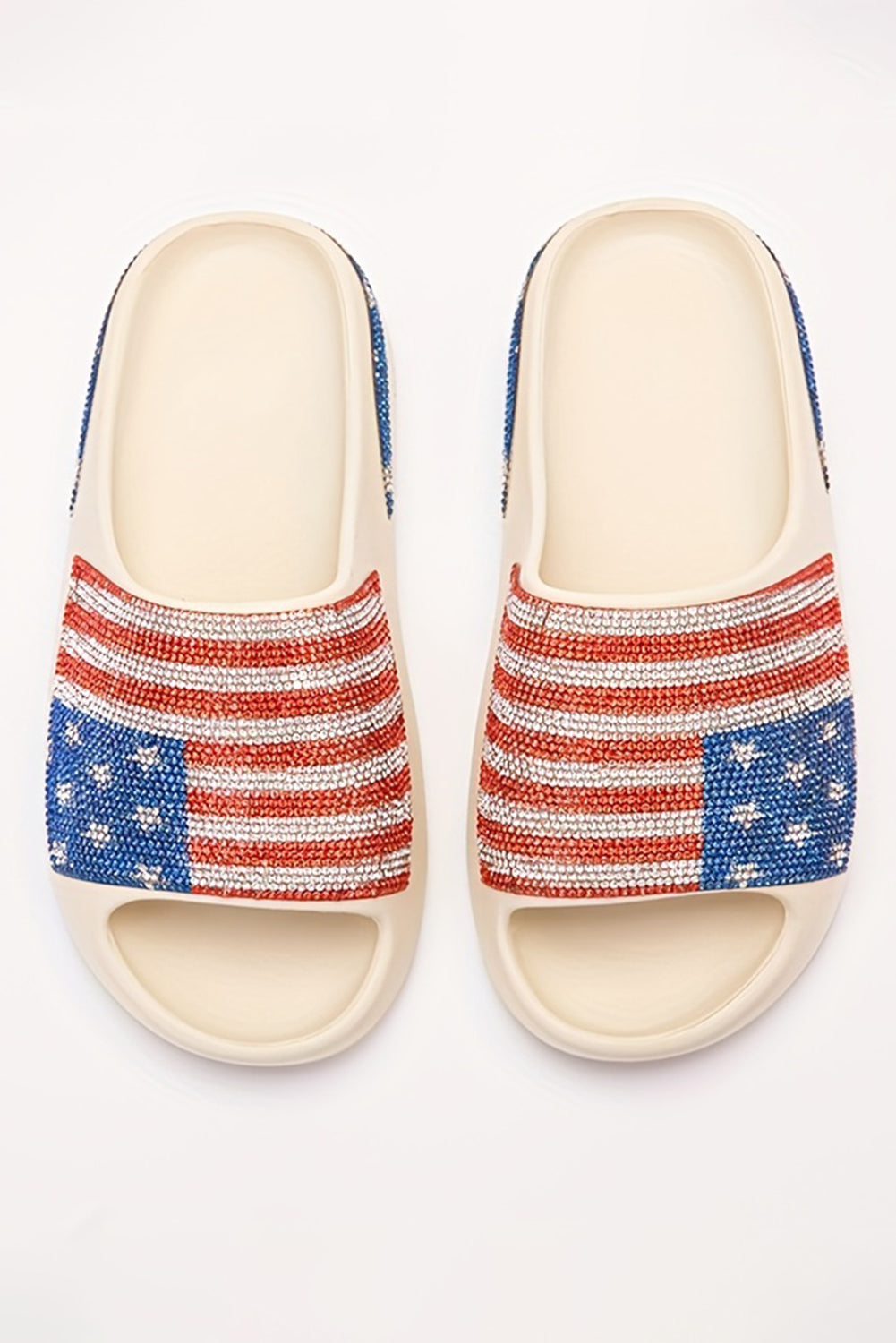 Threaded Pear Rhinestone American Flag Thick Sole Slippers