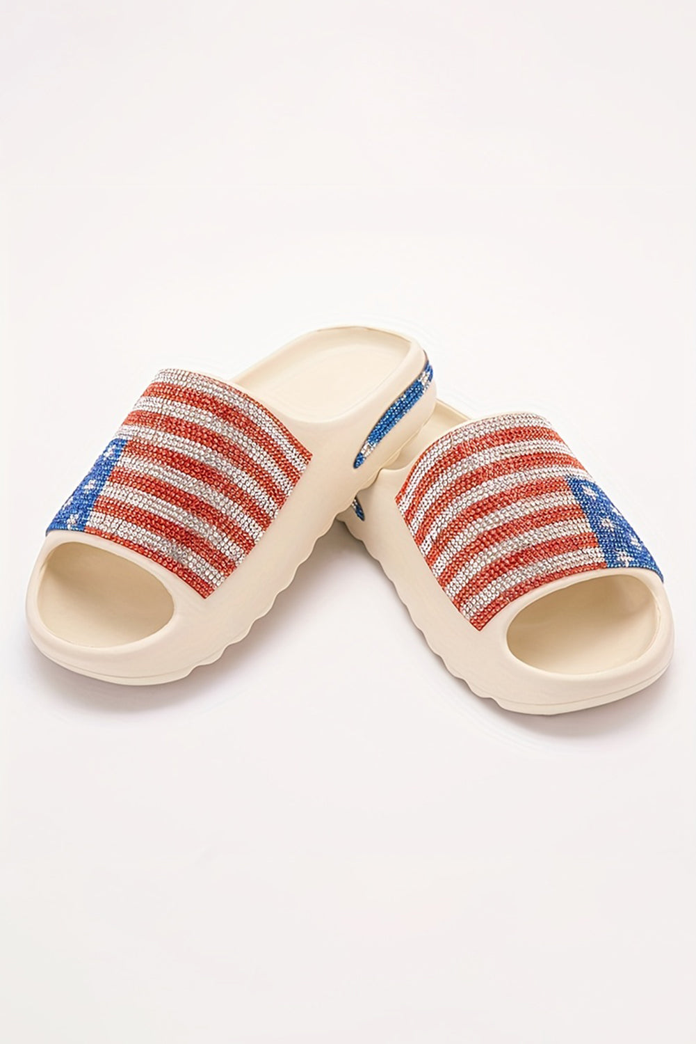 Threaded Pear Rhinestone American Flag Thick Sole Slippers