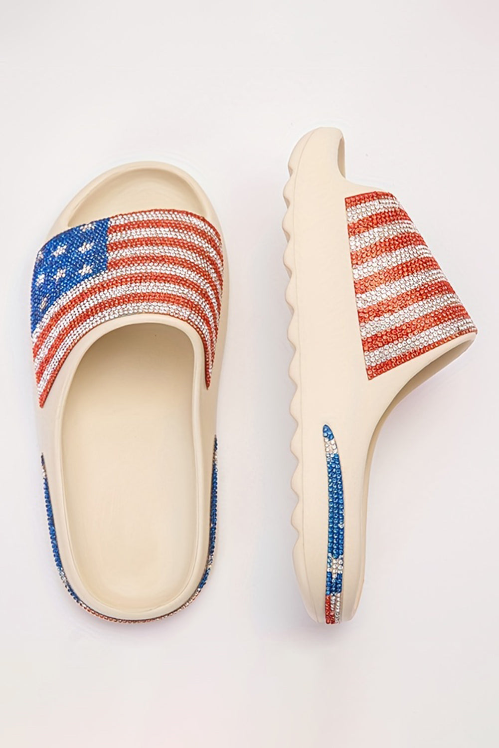 Threaded Pear Rhinestone American Flag Thick Sole Slippers