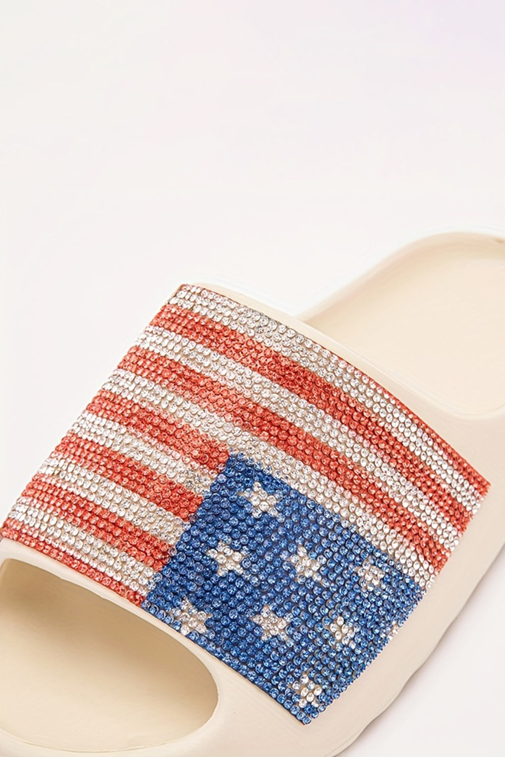 Threaded Pear Rhinestone American Flag Thick Sole Slippers