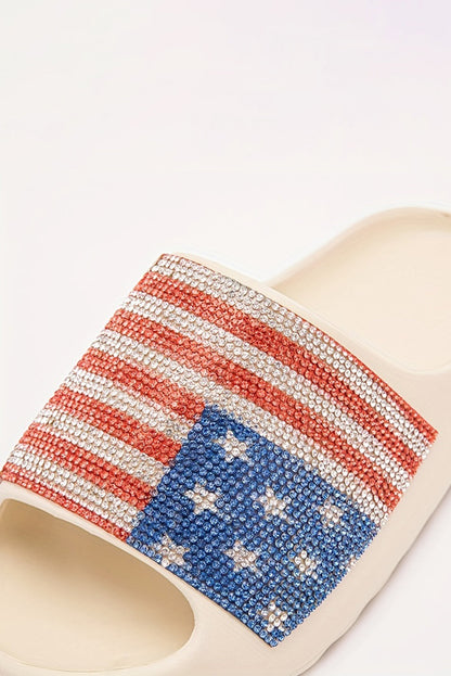 Threaded Pear Rhinestone American Flag Thick Sole Slippers