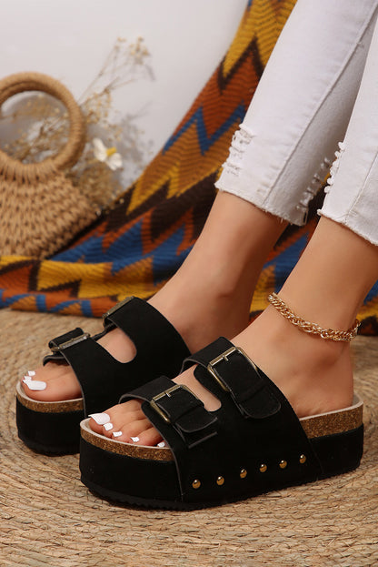 Threaded Pear Suede Buckle Decor Footbed Sandals