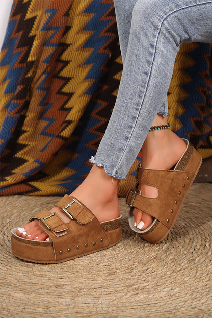 Threaded Pear Suede Buckle Decor Footbed Sandals
