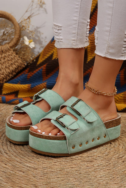 Threaded Pear Suede Buckle Decor Footbed Sandals