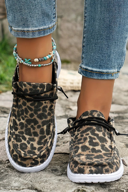 Threaded Pear Kira Lace-up Decor Leopard Canvas Shoes