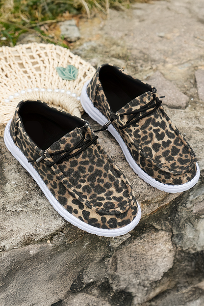 Threaded Pear Kira Lace-up Decor Leopard Canvas Shoes