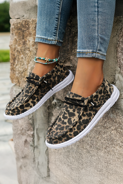 Threaded Pear Kira Lace-up Decor Leopard Canvas Shoes