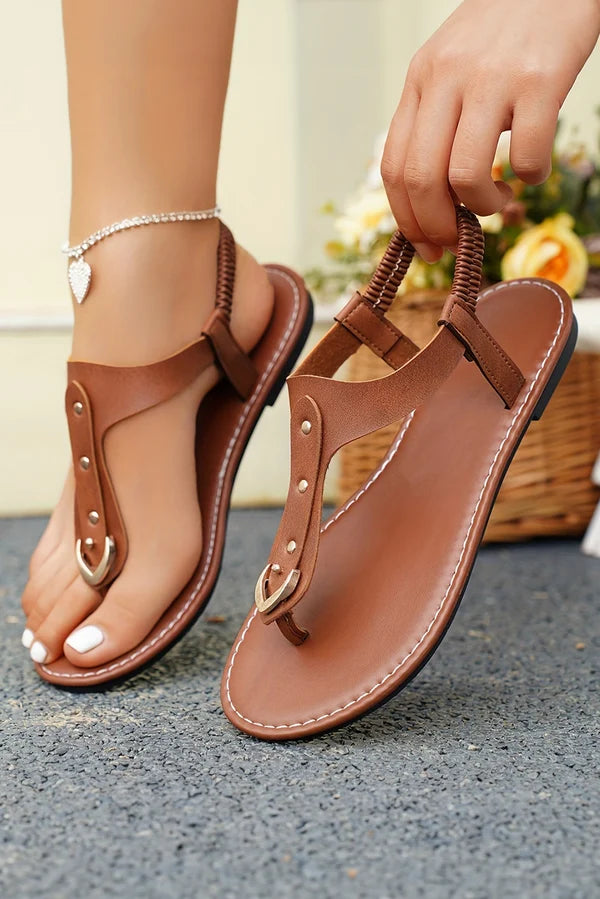 Threaded Pear Luna Hollow Out Clip Toe Flat Sandals