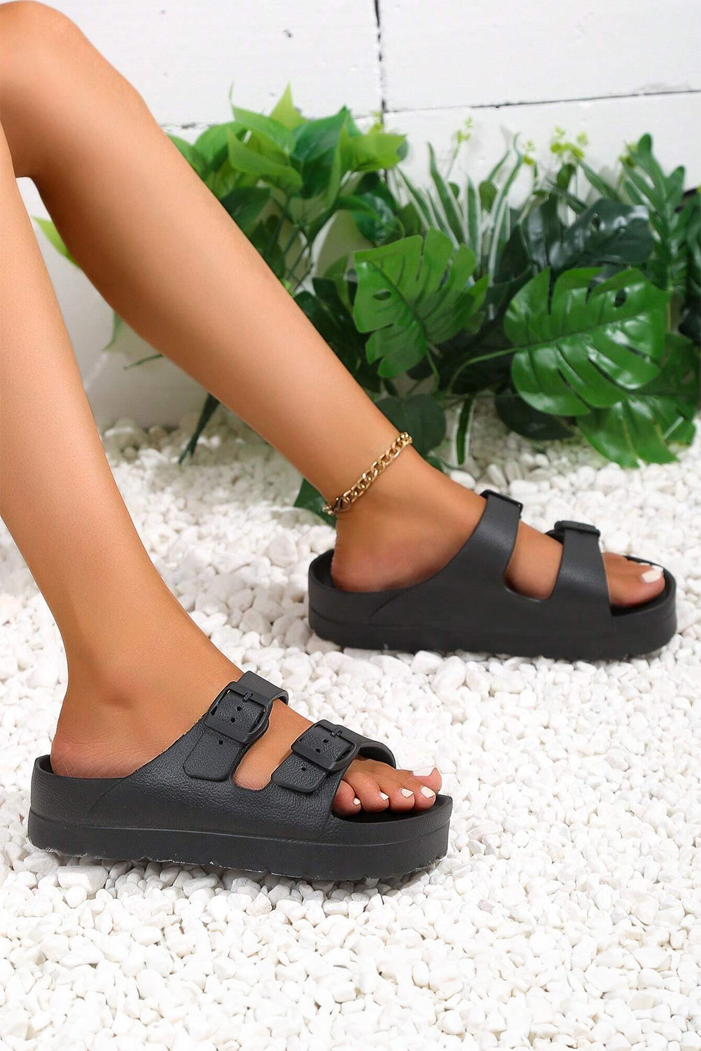 Threaded Pear Double-buckle EVA Slippers