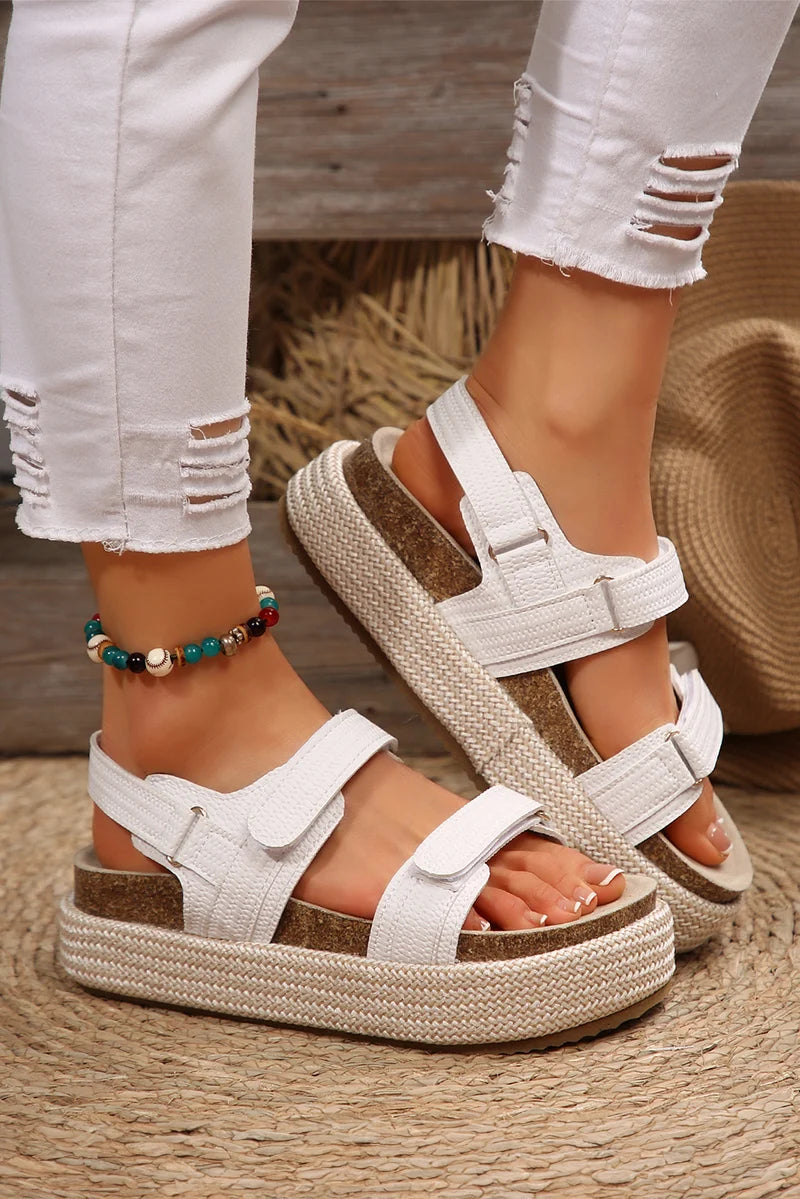 Threaded Pear Sofia Double Velcro Woven Platform Sandals
