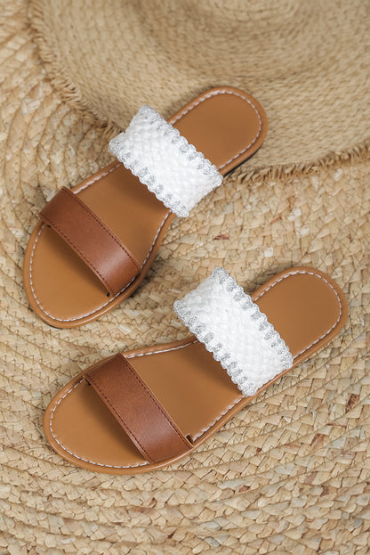 Threaded Pear Woven Strap Flat Slippers
