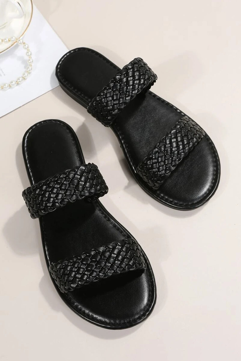 Braided Double Band Leathered Flat Slippers by Threaded Pear