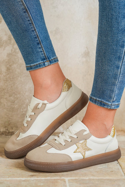 Threaded Pear Avani Shimmer Star Patch Lace up Retro Flattie