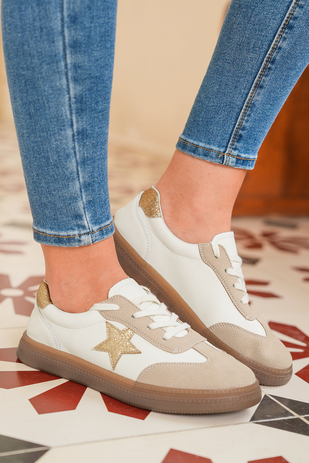 Threaded Pear Avani Shimmer Star Patch Lace up Retro Flattie