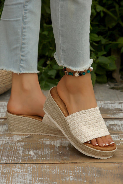 Threaded Pear Woven Wide Band Platform Slippers