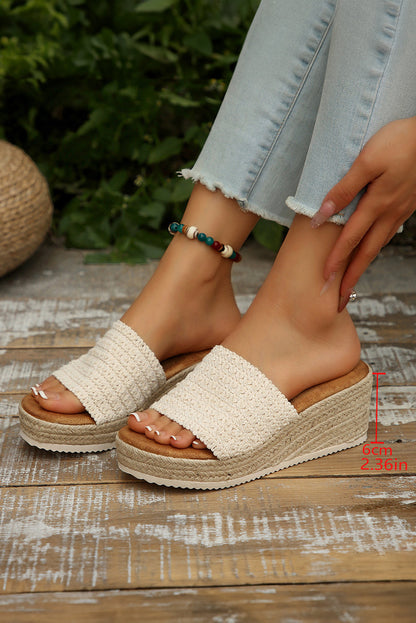 Threaded Pear Woven Wide Band Platform Slippers