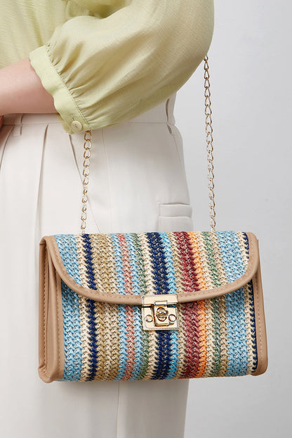 Threaded Pear Azariah Striped Crochet Flapped Bag