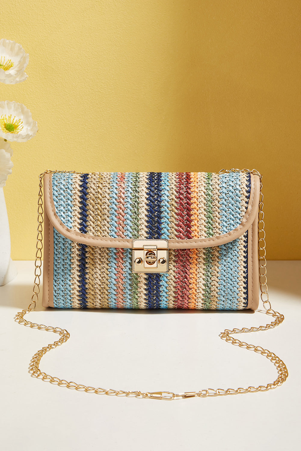 Threaded Pear Azariah Striped Crochet Flapped Bag