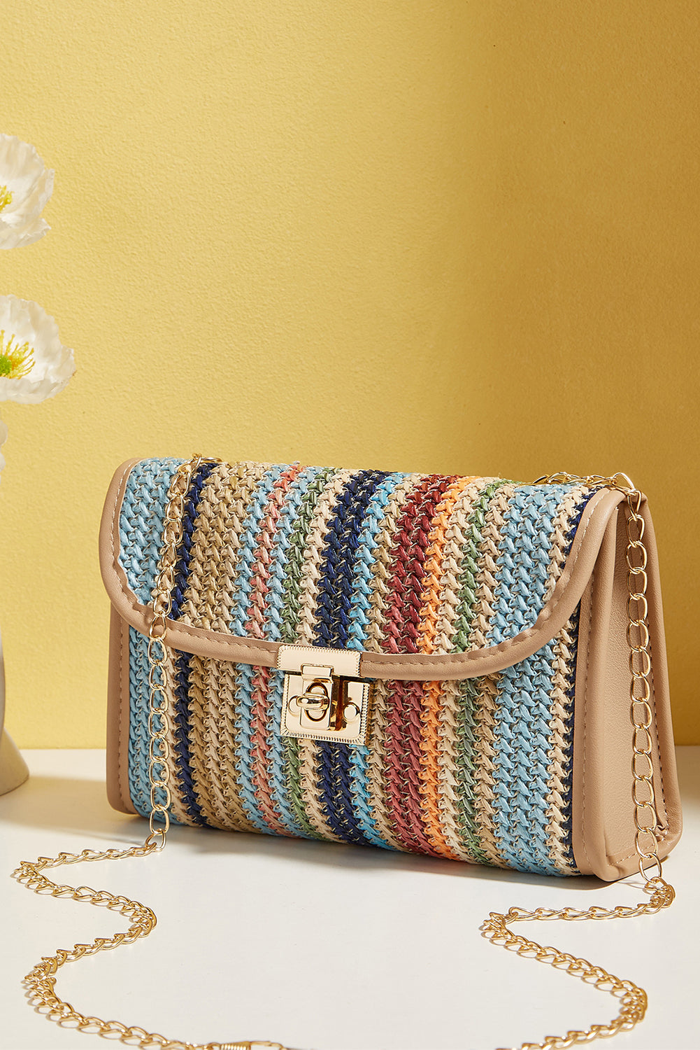 Threaded Pear Azariah Striped Crochet Flapped Bag