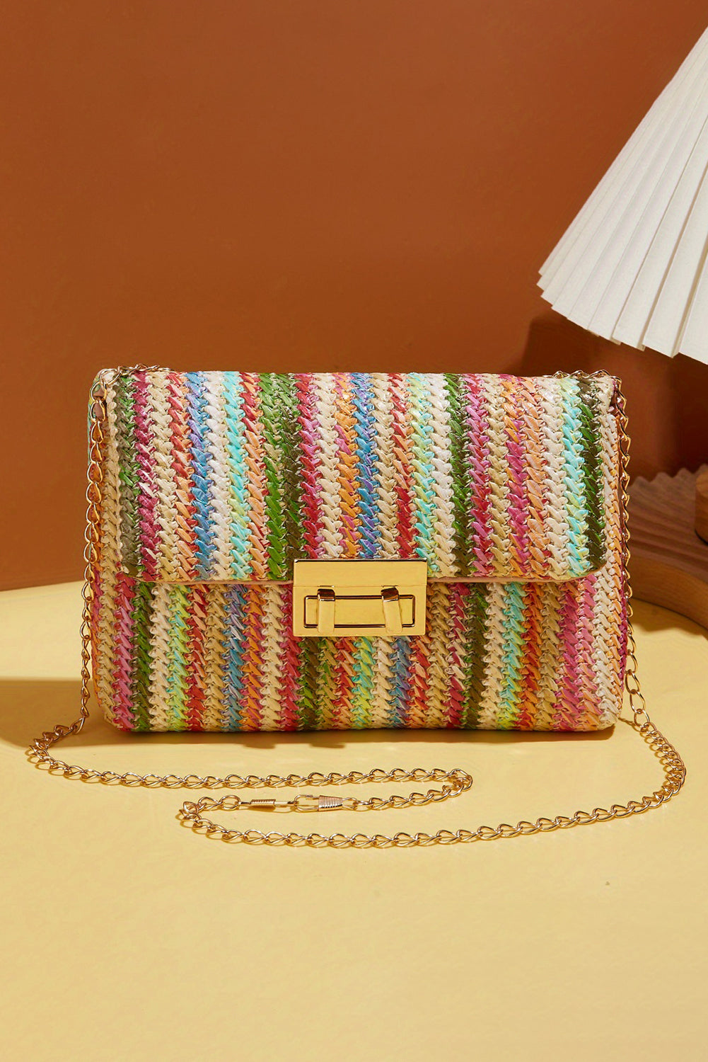 Threaded Pear Azariah Striped Crochet Flapped Bag