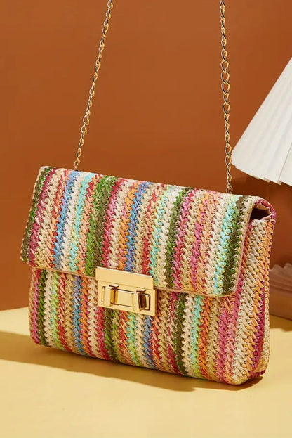 Threaded Pear Azariah Striped Crochet Flapped Bag