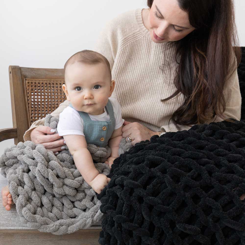 Infinite Chunky Knit Blanket | Minky | Cuddle - Mist