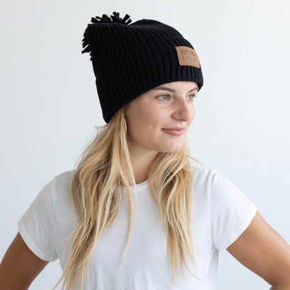 Vibe Cotton Cashmere Pom Hat | Black