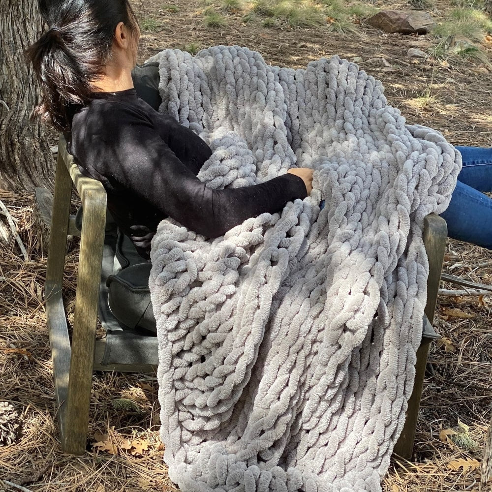 Infinite Chunky Knit Blanket | Minky | Big - Mist