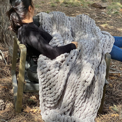 Infinite Chunky Knit Blanket | Minky | Big - Mist