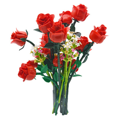 Contixo BK09 Rose Bouquet Set, 789-Piece Red Rose Flower Building Blocks Kit With Adjustable Stems, Romantic Gift & Home Décor for Ages 8+
