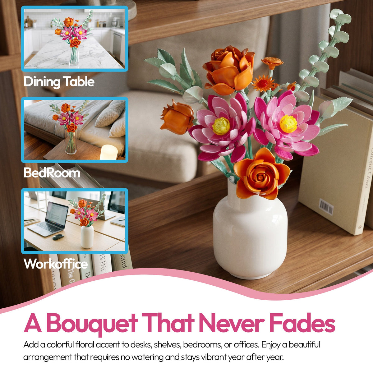 Contixo Flower Bouquet Building Set BK10, 360-Piece Floral Brick Kit With Adjustable Stems, DIY Home Décor Gift for Kids, Teens & Adults Ages 8+