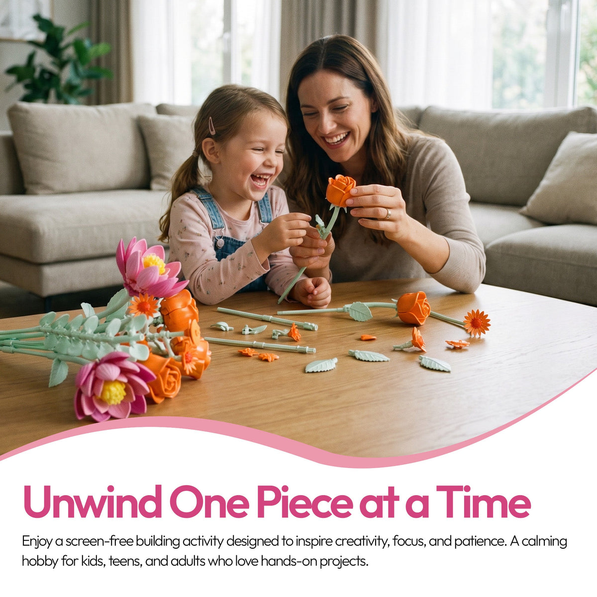 Contixo Flower Bouquet Building Set BK10, 360-Piece Floral Brick Kit With Adjustable Stems, DIY Home Décor Gift for Kids, Teens & Adults Ages 8+