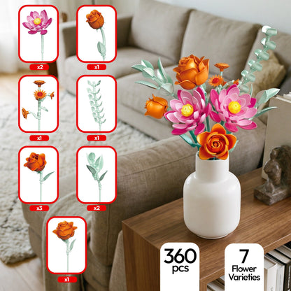 Contixo Flower Bouquet Building Set BK10, 360-Piece Floral Brick Kit With Adjustable Stems, DIY Home Décor Gift for Kids, Teens & Adults Ages 8+