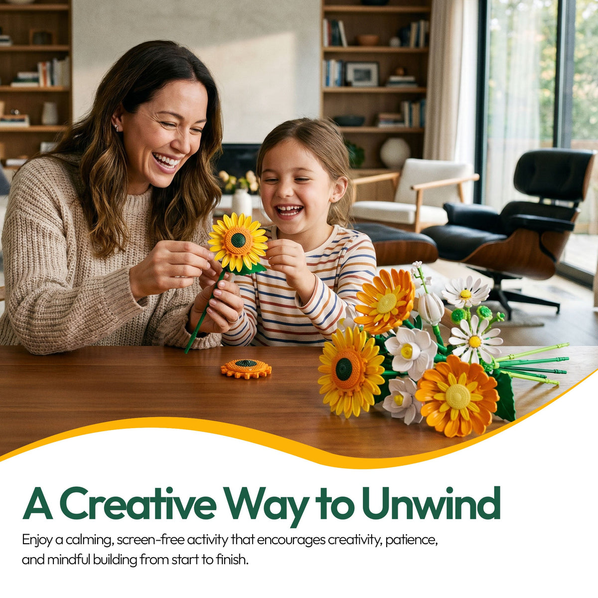 Contixo Sunflower Flower Building Set BK11, 415-Piece Building Block Bouquet With Adjustable Stems, Home Décor STEM Toy Gift for Kids 8+, Teens & Adults