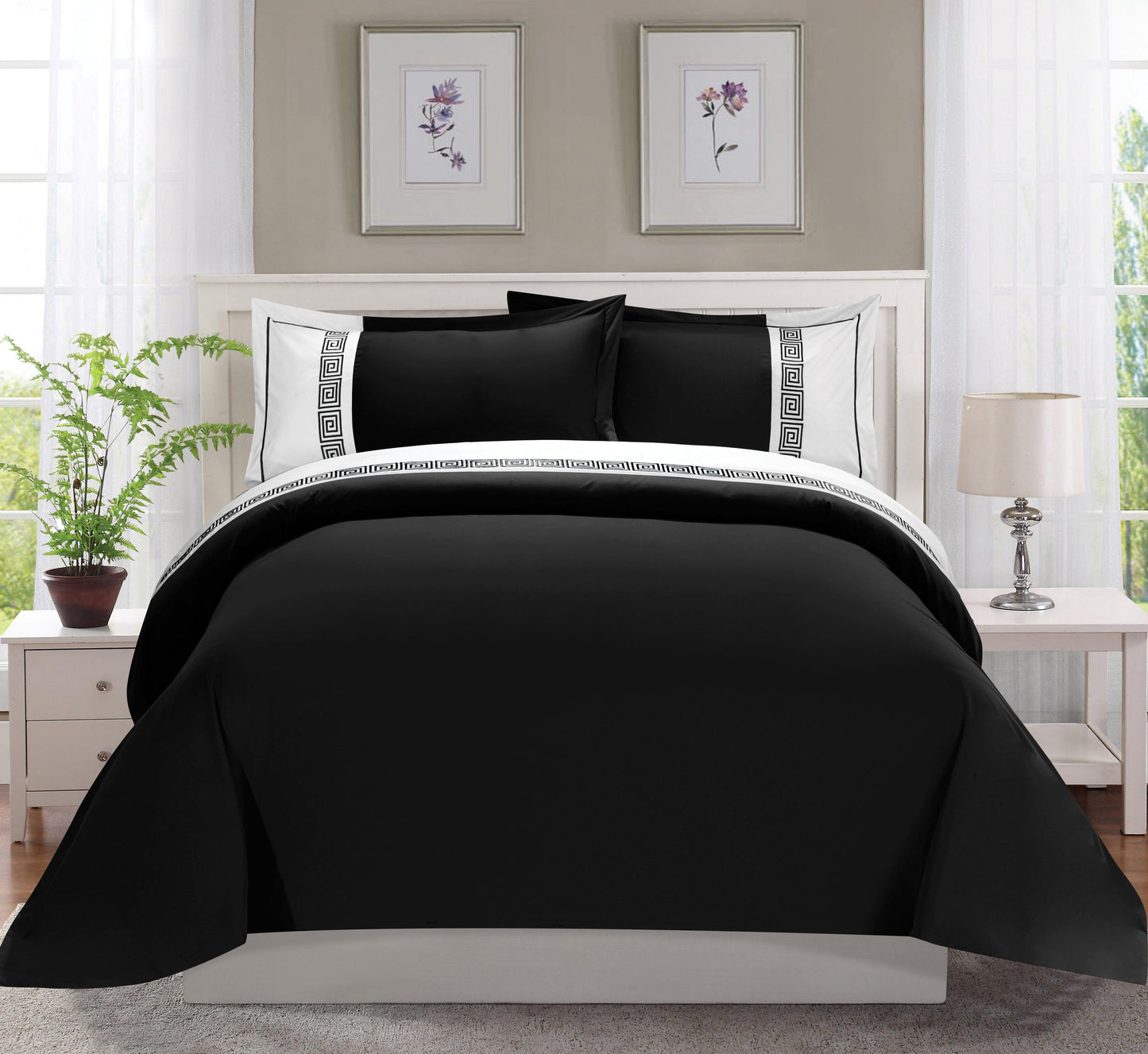 Elegant Comfort 3-Piece Greek Embroidered Duvet Cover Set
