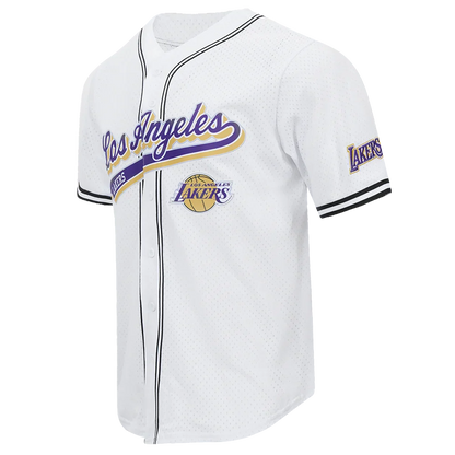 Pro Standard LA Lakers Script Tail Mesh Button Down Shirt - White/Black