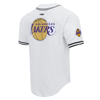 Pro Standard LA Lakers Script Tail Mesh Button Down Shirt - White/Black