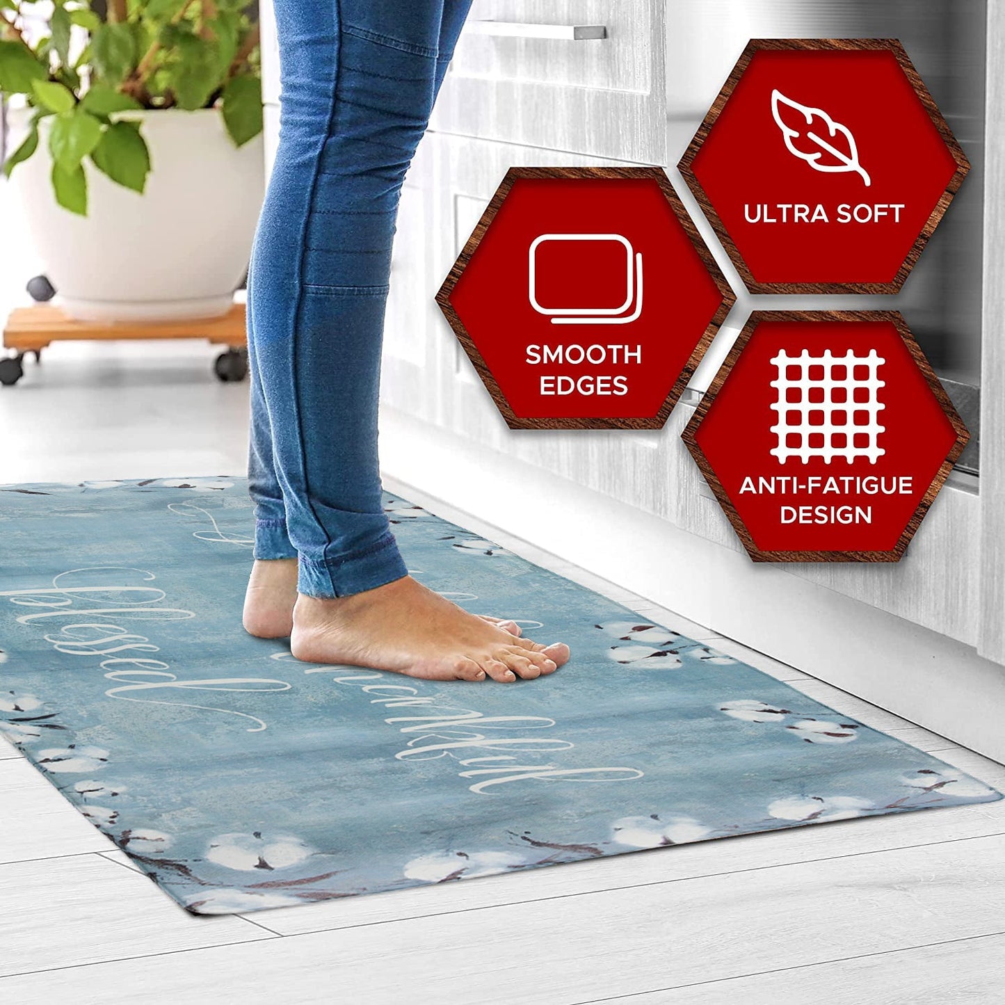 Grateful Thankful Bless Anti-Fatigue Memory Foam Kitchen Mat