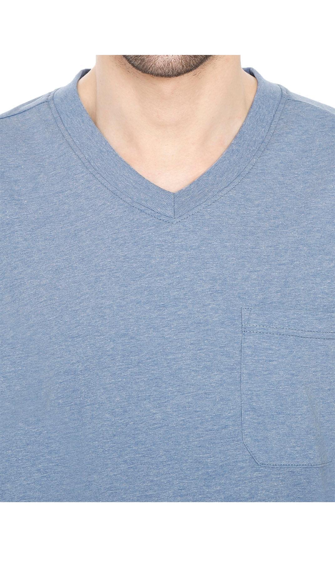 Men’s Short Sleeve Relaxed Fit V-Neck T-Shirt in Cotton Blend with Pocket