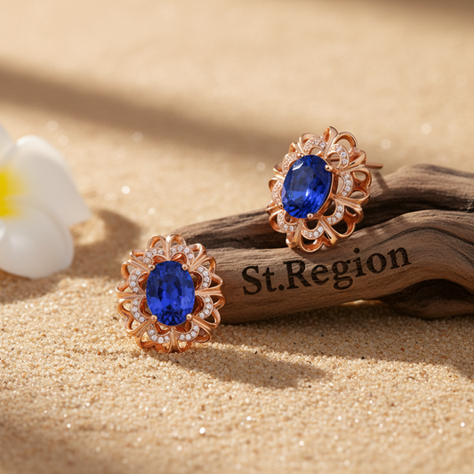 Blue Crystal & Cubic Zirconia Rose Goldtone Floral Stud Earrings
