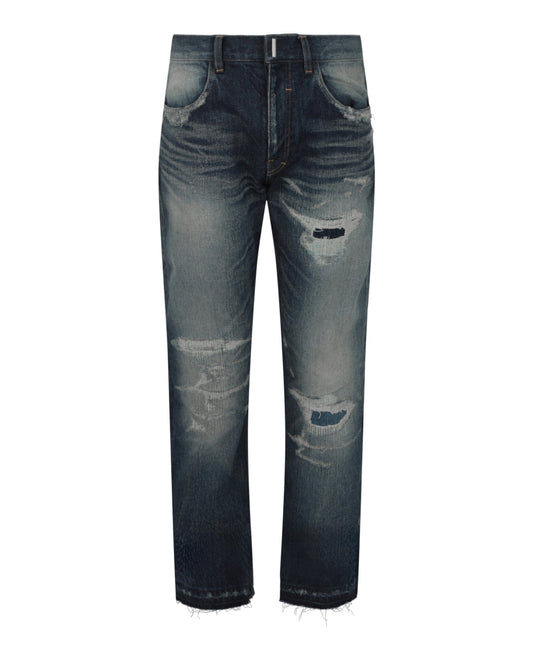 Givenchy Distressed Straight Fit 5 Pocket Jeans