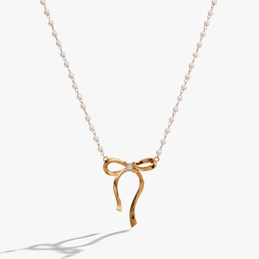 Bow Pearl Coquette Necklace